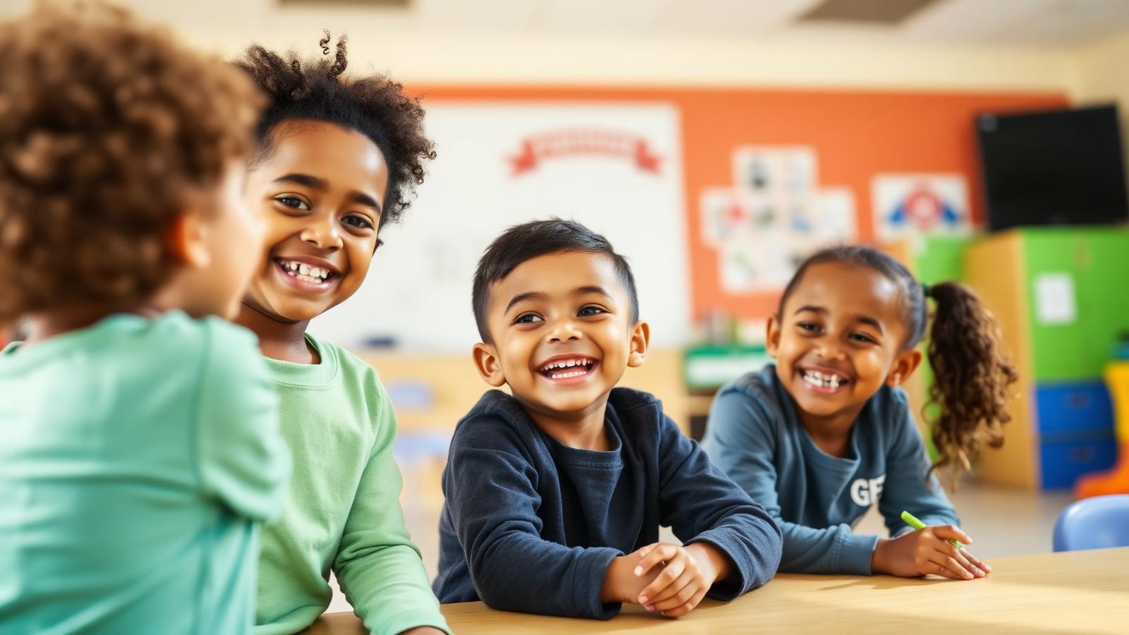 Crianças sorrindo em sala de aula